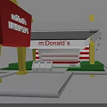 Lego Style McDonald's Restaurant Model With Red Sign Steps Entrance And Lawn