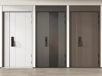 Modern Minimalist Security Doors With White Dark Gray Brown Vertical Stripes And Black Handles 3d model