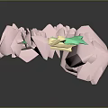 Scenic 3D Model Featuring Pink Rocky Structures And Green Inner Areas