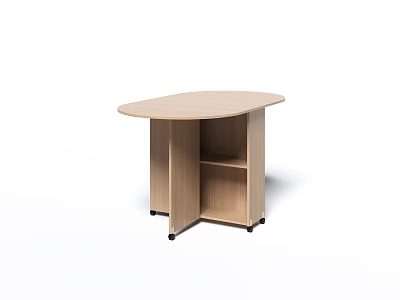 Light Wood Semicircular Tabletop With Mobile Wheeled Shelf And Storage Space 3d model