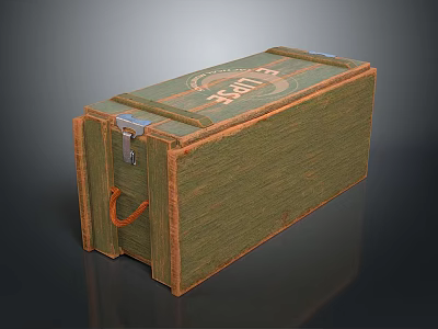 Green Wooden Storage Box With Metal Clasp Handle And FIRE Label 3d model