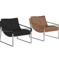 Modern Black And Brown Leather Upholstered Leisure Chairs With Metal Frame Comfortable Armrests