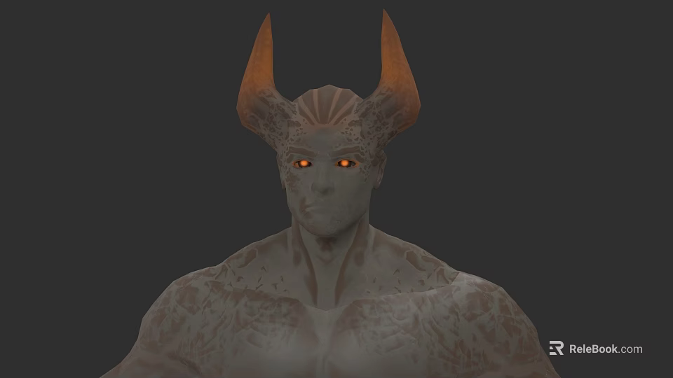 Game Movie Character With Orange Horns Glowing Eyes And Textured Gray Skin 3d model 