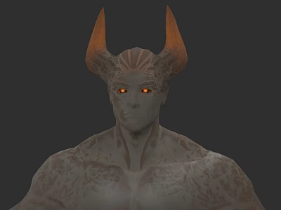 Game Movie Character With Orange Horns Glowing Eyes And Textured Gray Skin 3d model