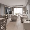 Elegant Living and Dining Room Interior With White Sofa Coffee Table And Chandelier