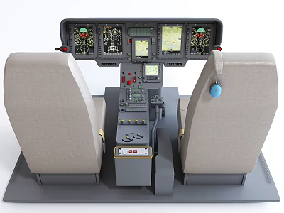 Detailed Aircraft Cockpit Model with Two Seats Console Instrument Panels and Screens 3d model