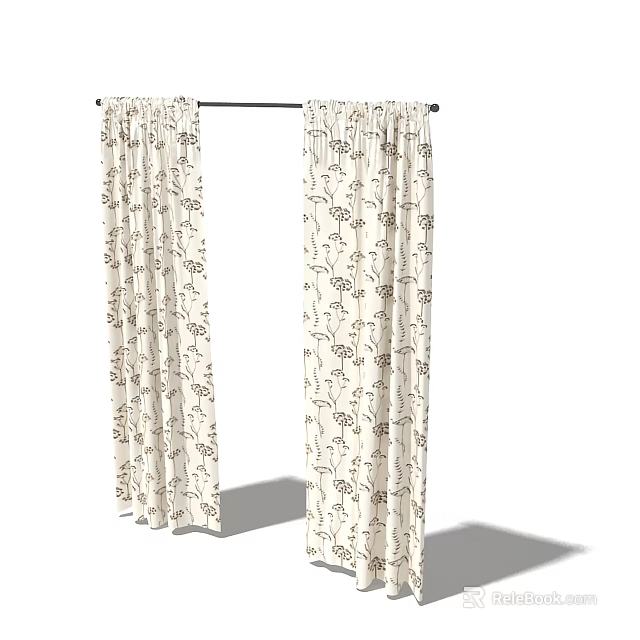 Beige Curtains With Brown Floral Pattern For Modern Home Living Room Decor 3d model 