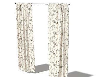 Beige Curtains With Brown Floral Pattern For Modern Home Living Room Decor 3d model