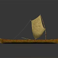 Traditional Wooden Boat with Yellow Sail Red Yellow Hull Wooden Mast and Rigging Details