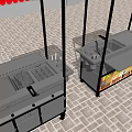 Mobile Commercial Food Vending Carts With Colored Canopies And Storage Cabinets