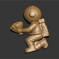Golden Astronaut Sculpture Kneeling Holding Decorative Flower Like Disc With Metallic Finish