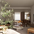 Modern Cozy Open Plan Living And Dining Room Interior With Natural Soft Home Decor