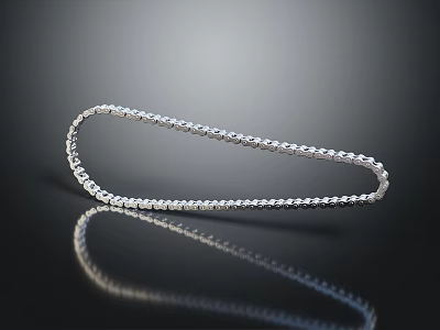 Silver U Shaped Necklace Inlaid With Small Diamonds On Black Background With Reflection 3d model