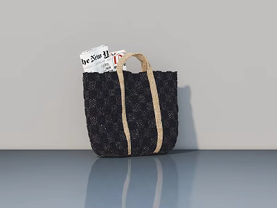 Stylish Black Patterned Tote Bag With Magazine Inside On Gray Background 3d model