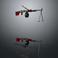 Twin Machine Gun Weapon With Tripod Stand Red Silver Components And Drum Magazine