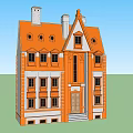 Orange Detached Villa With Multiple Windows Gray Roof And Wooden Door
