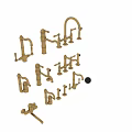 Various Styles of Golden Faucets Neatly Displayed on White Shelves