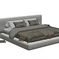 Modern Double Bed With Plaid Pillows Soft Blanket And Upholstered Headboard