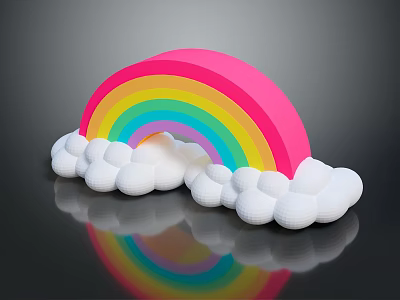 Colorful Rainbow Shaped Decorative Ornament Set With White Clouds And Black Background Reflection 3d model