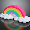 Colorful Rainbow Shaped Decorative Ornament Set With White Clouds And Black Background Reflection