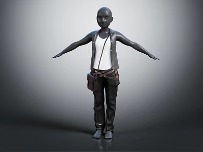 Fashionable Casual Outfit Featuring White Tank Top Black Pants and Brown Crossbody Bag 3d model