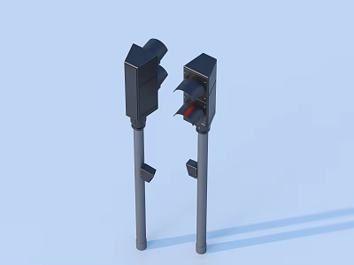 Black Traffic Lights With Red Signal On Poles Against Light Blue Background 3d model