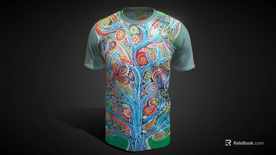 Artistic T Shirt With Colorful Tree Pattern And Vibrant Graphic Design 3d model 