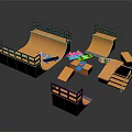 Children Fun Mini Skate Park With Ramp Railings And Colorful Toys