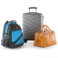Blue Backpack Silver Wheeled Suitcase And Brown Leather Duffel Travel Bags