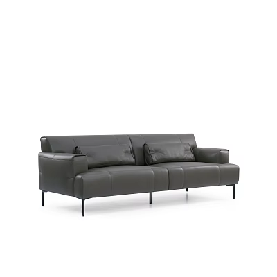 Modern Gray Leather Three-Seater Sofa With Slim Black Legs And Cushioned Seats 3d model