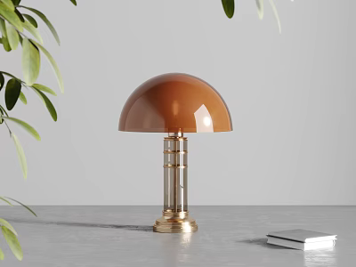 Modern Table Lamp With Brown Dome Shade Gold Metal Base Green Leaves And Books 3d model