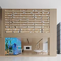 Modern Lobby Front Desk Reception with White Desk Wooden Screen And Fish Tank Elegant Design