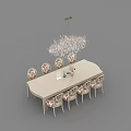 Elegant Rectangular Dining Table Set With Floral Patterned Chairs And Crystal Chandelier 3d model
