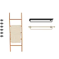 Contemporary Bathroom Shelf Rack Featuring Wall Mounted Towel Bars Hooks And Ladder Shelf