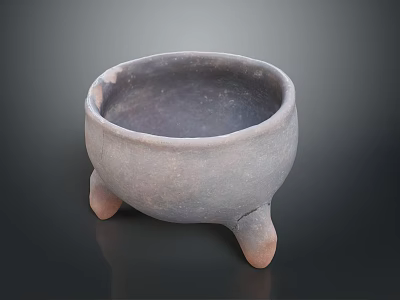 Ancient Clay Sculpture With Three Legs And Cracked Surface Texture 3d model