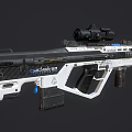 Futuristic White And Black Weapon Featuring Tactical Scope Advanced Design And Ergonomic Grip