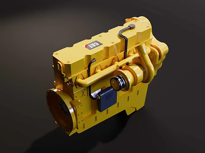 Robust Yellow Industrial Engine Featuring Detailed Mechanical Structure And Metal Components 3d model