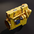 Robust Yellow Industrial Engine Featuring Detailed Mechanical Structure And Metal Components