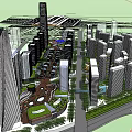 Modern Commercial Street With High Rise Buildings Green Spaces And Urban Landscape
