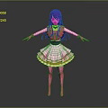 Anime Style Female Character With Purple Hair Pink Dress Yellow Trim Pink Boots Arms Outstretched