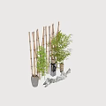 Serene Garden Decor With Bamboo Screen Green Plants Clay Pots And Stones