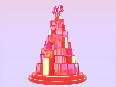 Stacked Red And Pink Blocks Tree With Mr Sign On Top And Red Base 3d model