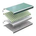 Outdoor Awning Design With Green Top And Striped Pattern Layered Structure 3d model