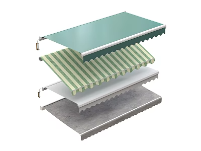 Outdoor Awning Design With Green Top And Striped Pattern Layered Structure 3d model