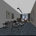 Modern Office Interior Design With Sofa Coffee Tables Desk Chairs And Artwork 3d model