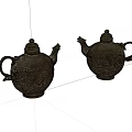 Antique Copper Teapot Two Piece Decorative Ornament Set With Intricate Carved Patterns