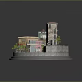 Detailed Miniature Town Scene With Various Buildings Stairs Plants And Street Lamps
