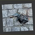 Dwarf Warrior Bronze Sculpture Holding Large Sword With Wrapped Handle On Stone Slab Base