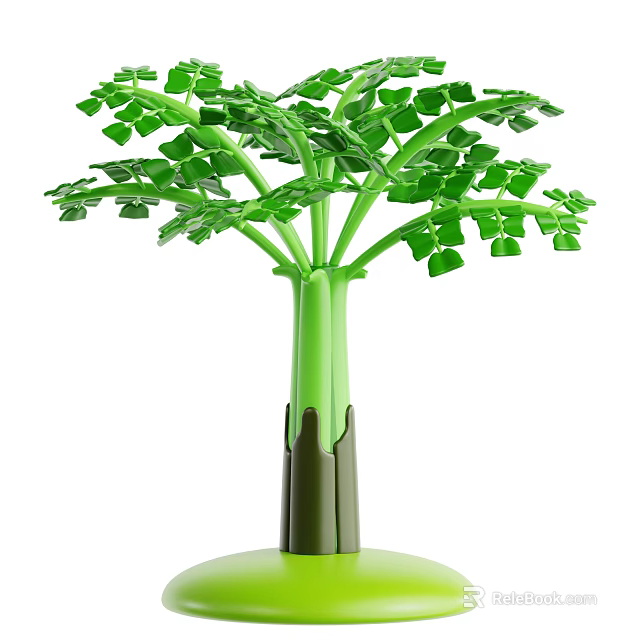 Artificial Green Leafy Decorative Plant With Sturdy Stem And Lush Foliage 3d model 
