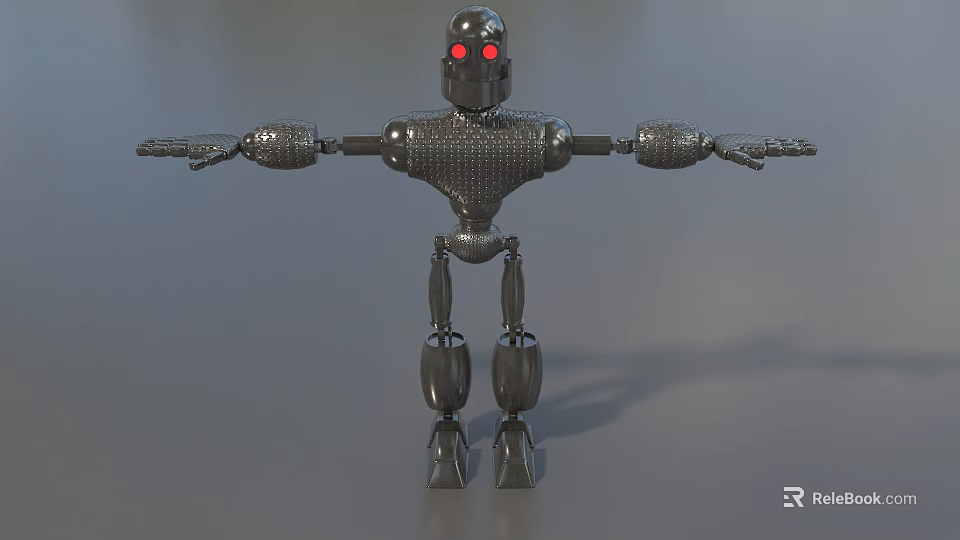Smart Machine With Black Metallic Body Red Eyes And Extended Arms 3d model 